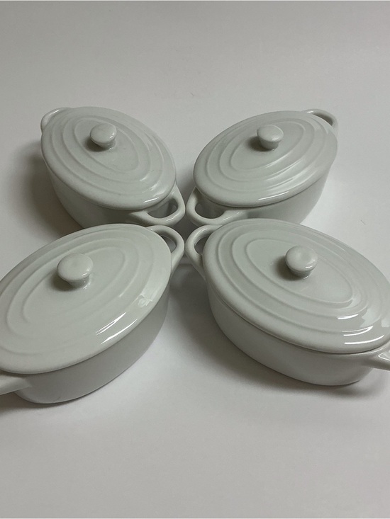 Pier 1 Other - Pier 1 White Baking Dish SET OF 4 Lids 7.5 oz Minicocotte Souffle Ramekin Bakers